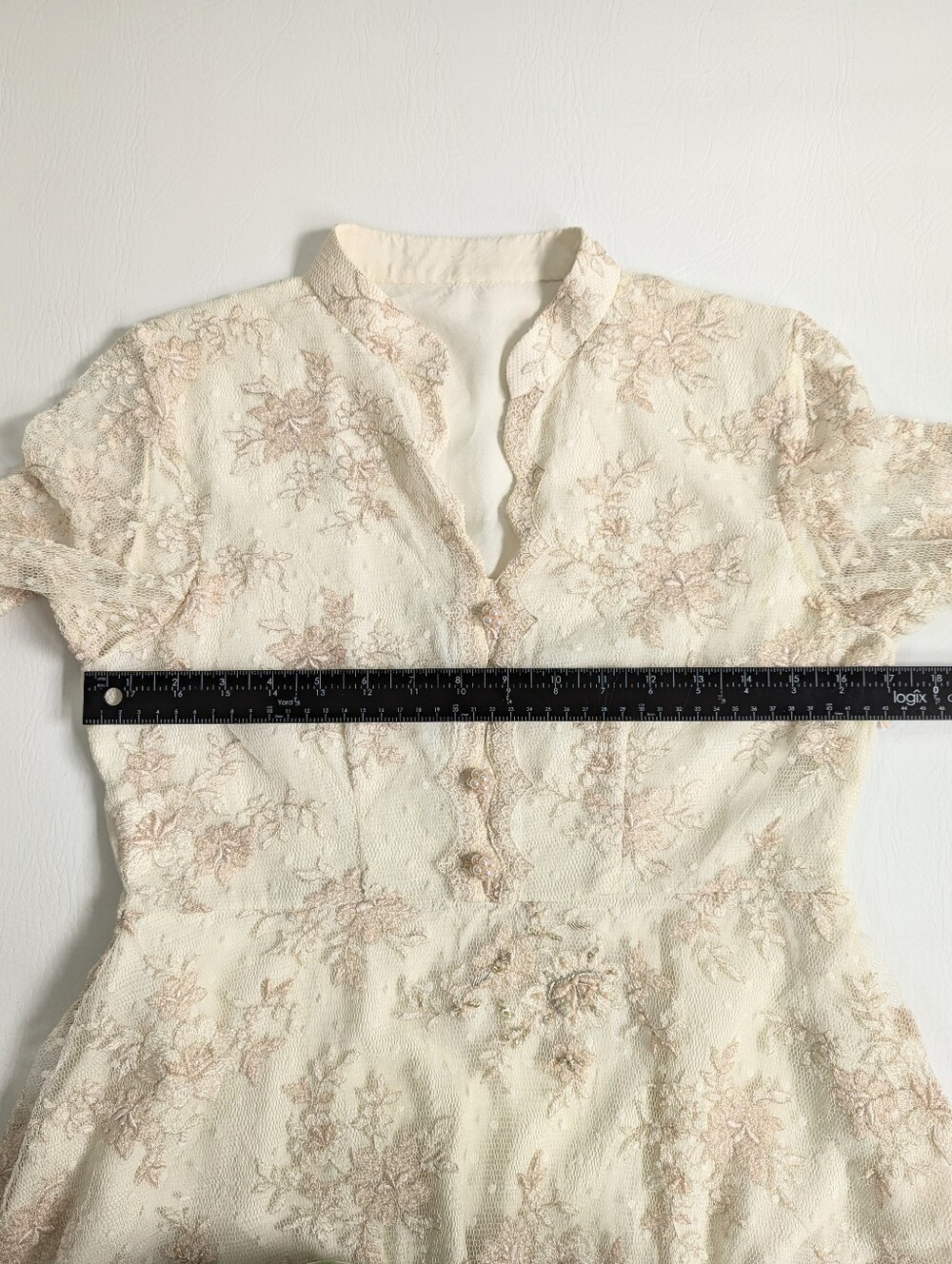 Vintage Handmade Short Lace Wedding Dress With Beading & Crystals Size S Ivory - Picture 13 of 17